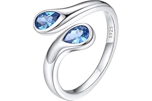 Bestyle Silver Birthstone Ring for Women, Dainty Sterling Silver Teardrop Ring Open Adjustable Band Ring, Love Statement TOI et Moi Ring Promise Ring for Her