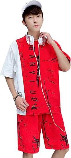 Amazon Rehoodnメンズ 上下セット 春 夏 スポーツ ジャージ スエット セットアップ メンズ 半袖 薄手 涼しい Tシャツ カジュアル パンツ ジップアップレッドre3 ジャージ上下セット 通販