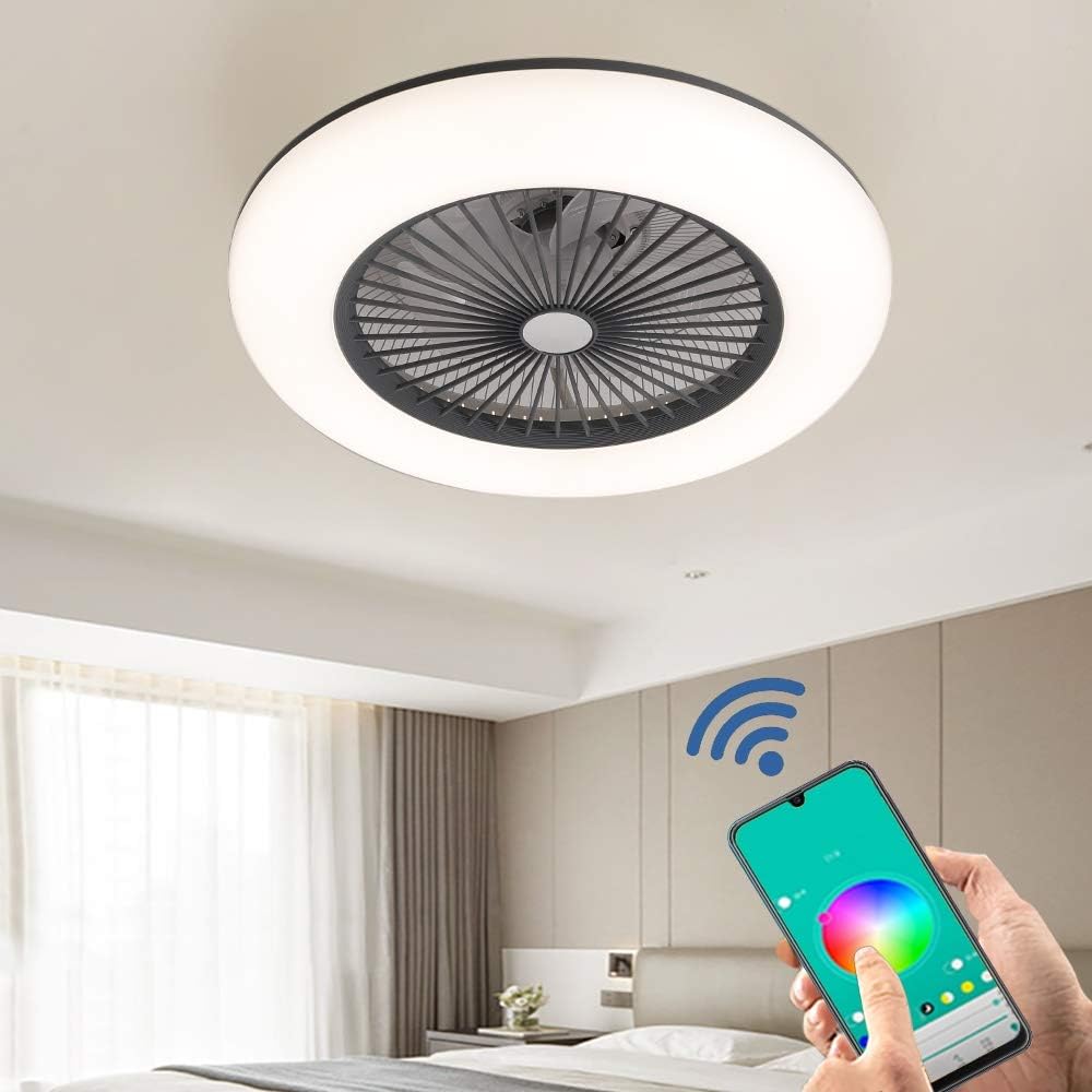 40W LED Ceiling Fans with Lights, Dimmable with Remote Control and APP, 3 Speeds Wind, Modern