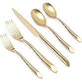 Gold 20-Piece Silverware Set with Handle, Stainless Steel Flatware Set, Cutlery Set Mirror Polished, Dishwasher Safe, Service for 4