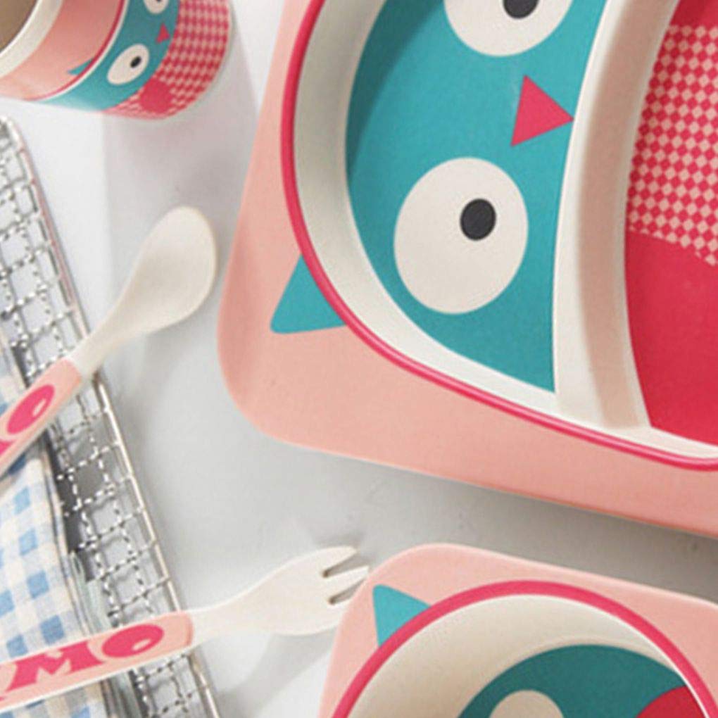 del niño Copa Cuchara Tenedor búho Fibra de bambú Natural Lorsoul 5pcs