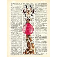 Giraffe and Bubblegum Pop Artwork, Book Page Print, Home Kid Nursery Wall Decor