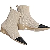 Women Knitted Elastic Chunky Low Heel Chelsea Dress Boot Sock Pointed Toe High Top Ankle Dress Boot