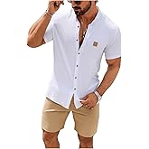SOLY HUX Men's Casual Tracksuit Button Down Shirt and Drawstring Waist Short Sets Summer 2 Piece Outfits
