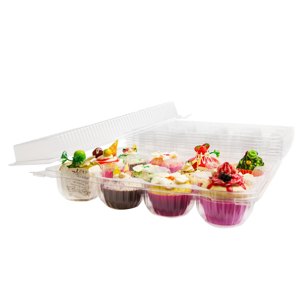 sweet.life ClearPlastic 12 Cupcake Container Box Takeout Muffin Carrier Disposable 12 Compartment 4 Pack Regular size