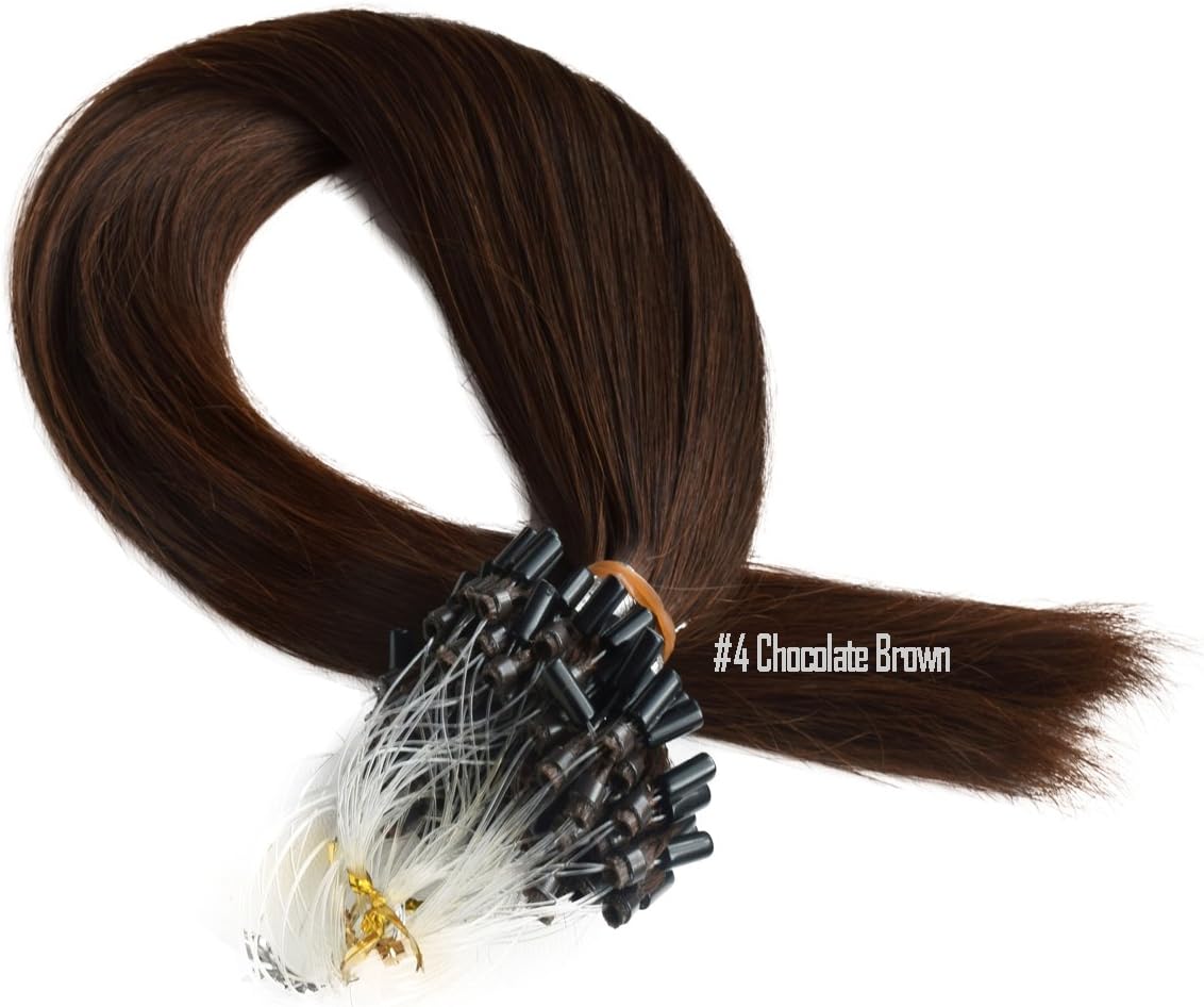 100s-80g-16" 18" 20" 22" Micro Loop Ring Remy Human Hair Extensions-Grade AAA-Multi colors (18", 4 Chocolate Brown)