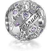 Su-Carata 925 Sterling Silver Birthstone Charms for Pandora Bracelets and Necklaces, Bead Charm with Cubic Zircona Valentines Gifts for Wife/Girlfriend Women