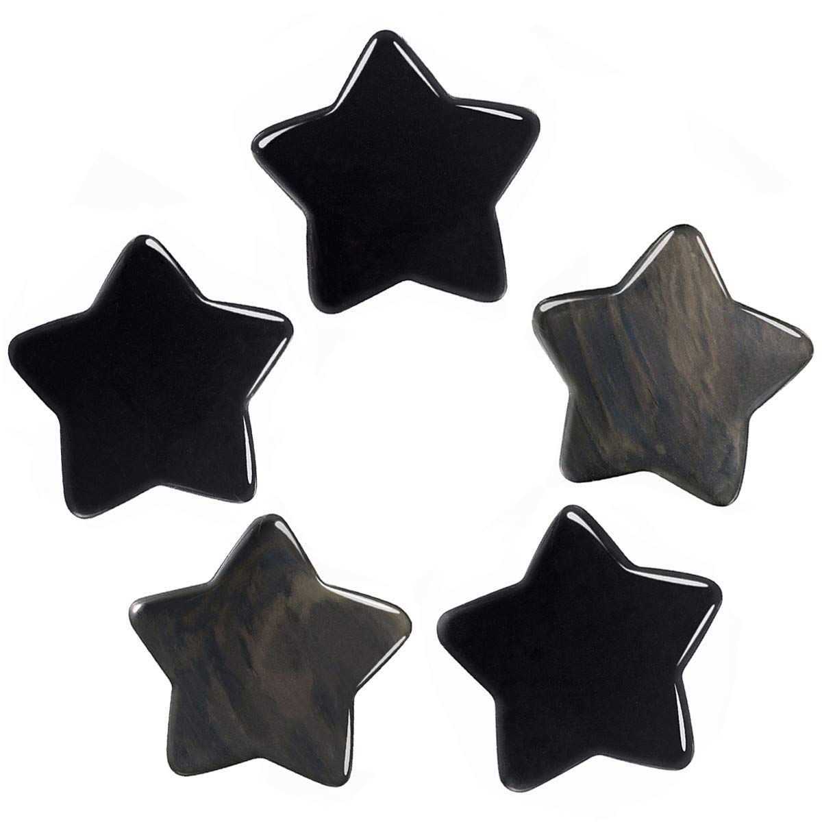 Nupuyai 5pcs Obsidian Carved Crystal Star Statue Pocket Worry Stone Set, Energy Healing Stone Figurine for Home Office Decor
