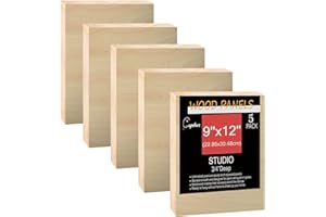 Cupohus Unfinished Birch Wood Boards Canvas for Painting, 5 Packs 3/4'' Deep Cupohus 9'' x 12'' Wooden Cradled Panels for Pouring Art, Crafts, Paints and More