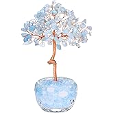 Top Plaza Healing Crystals Aquamarine Crystal Tree with Glass Base Handmade Natural Gemstone Life Tree Mini Bonsai Money Trees Good Luck Home Office Desk Decor