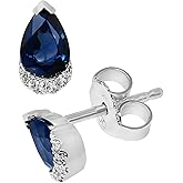 KOKAV 14K White Gold Genuine Sapphire 1Ct, Diamond Studs Earrings, Pear Shaped
