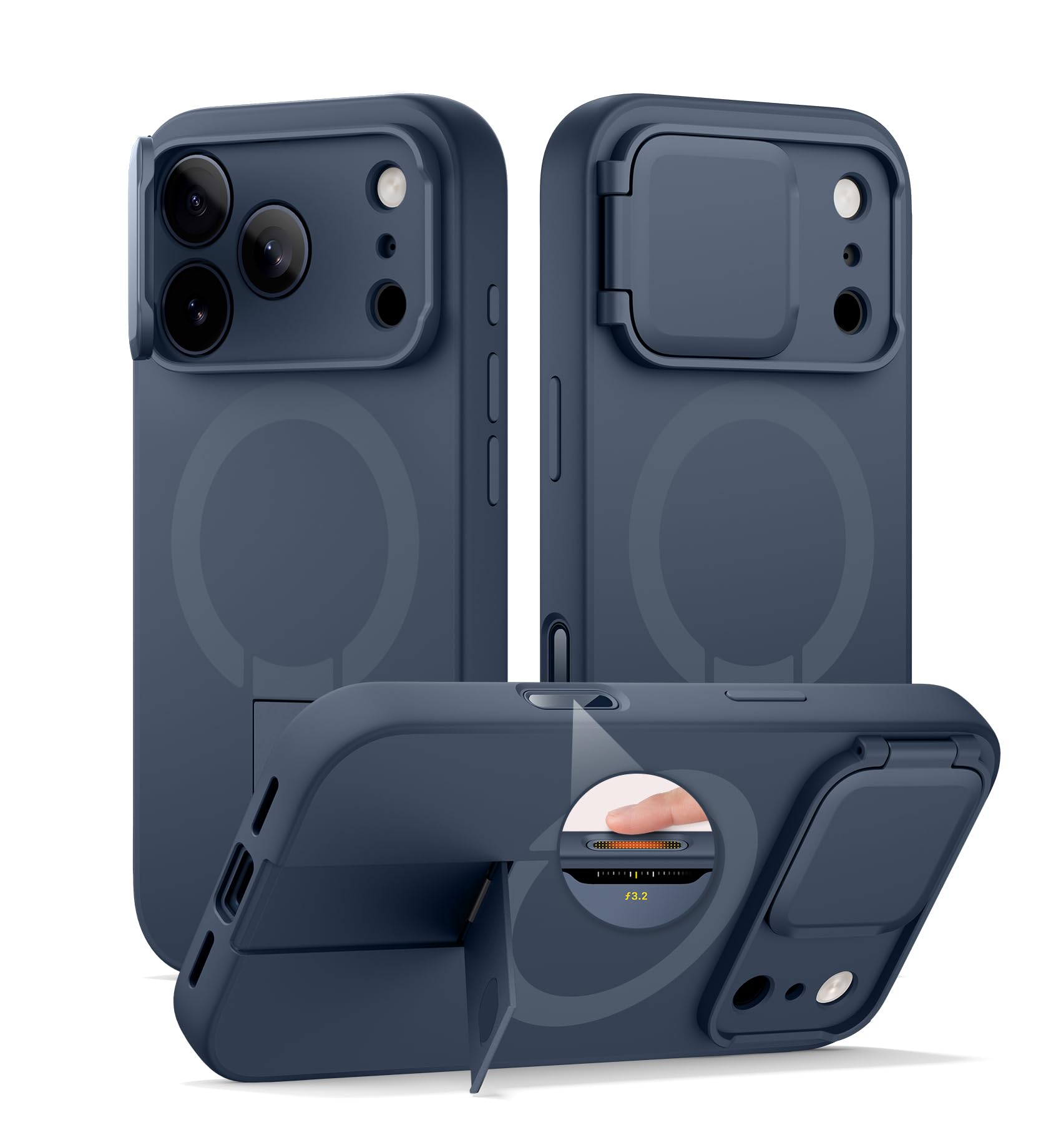 Photo 1 of SURITCH for iPhone 17 Pro Max Case with Camera Control Cover, Camera Cover and Adjustable Kickstand, Compatible with MagSafe, Shockproof Bumper Protective Cases 6.9 Inch, Blue