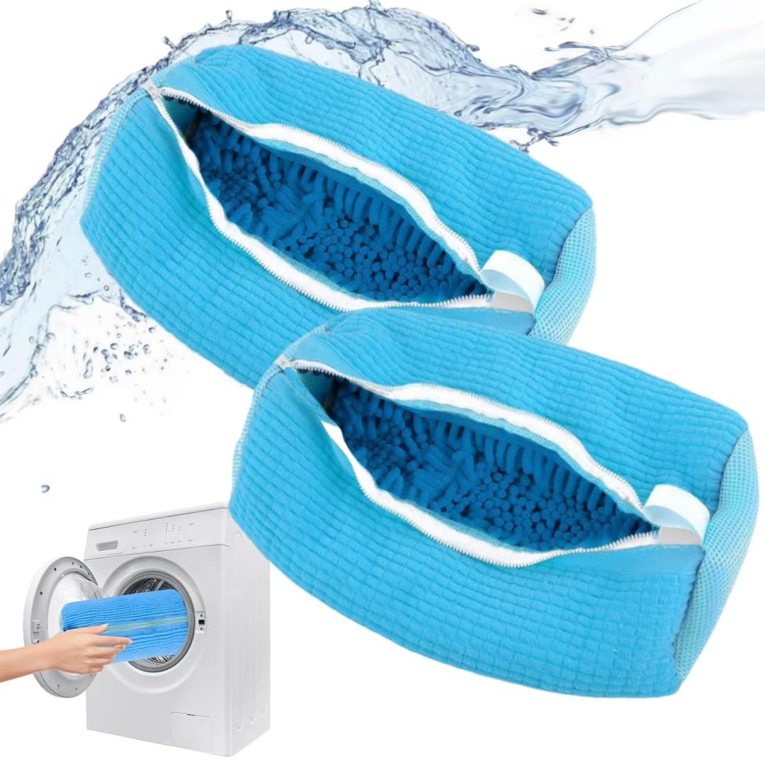Shoe Washing Machine Bag 2 Pack- Laundry Shoe Bag,Reusable Plus Shoe Cleaning Bag,Fluffy Fibers Keep 360° Wrap-around Cleaning,for All Shoe Types And Sizes