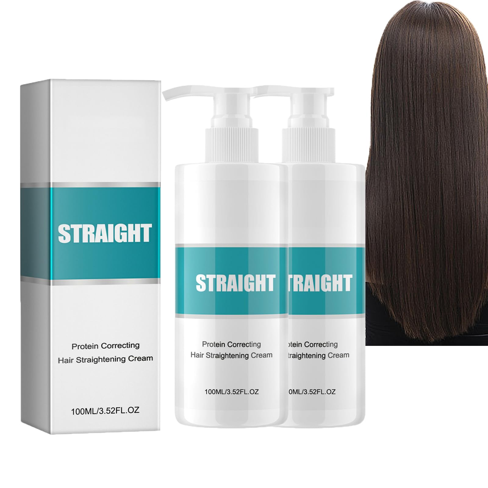 Dyceittdia 2pcs Straightening Cream, Protein Repair Straightening Cream, Protein Repair Straightening Milk, Smoothes frizzy and curly hair, 2pcs * 100ml, hair