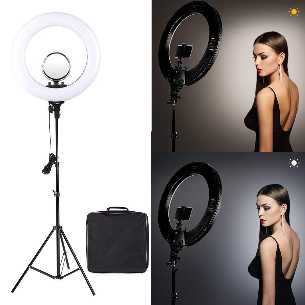 House of Quirk 18 Inches LED Ring Light with Stand for Camera Smartphone YouTube Video Shooting and Makeup, Dimmable 2700-5500K Studio Lighting with Phone Holder and Carrying Bag