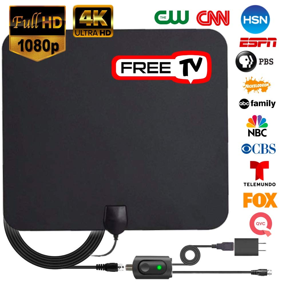 HD Digital TV Antenna 【2018 UPGRADED】 Amplified HD Digital TV Antenna with Long 60-80 Miles Range Support 4K 1080p & All Older TV\'s for Indoor with Powerful HD TV Amplifier Signal Booster - 16ft Cable