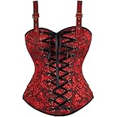 ADELCE Steampunk Pirate Corset for Women Bustiers Top Overbust Shaper Sexy Strap Renaissance Gothic Bodice