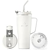 Ideus 32 oz Tumbler with Handle and Straw, Vacuum Insulated Stainless Steel Travel Mug, 100% Leakproof, Cup Holder Friendly, White