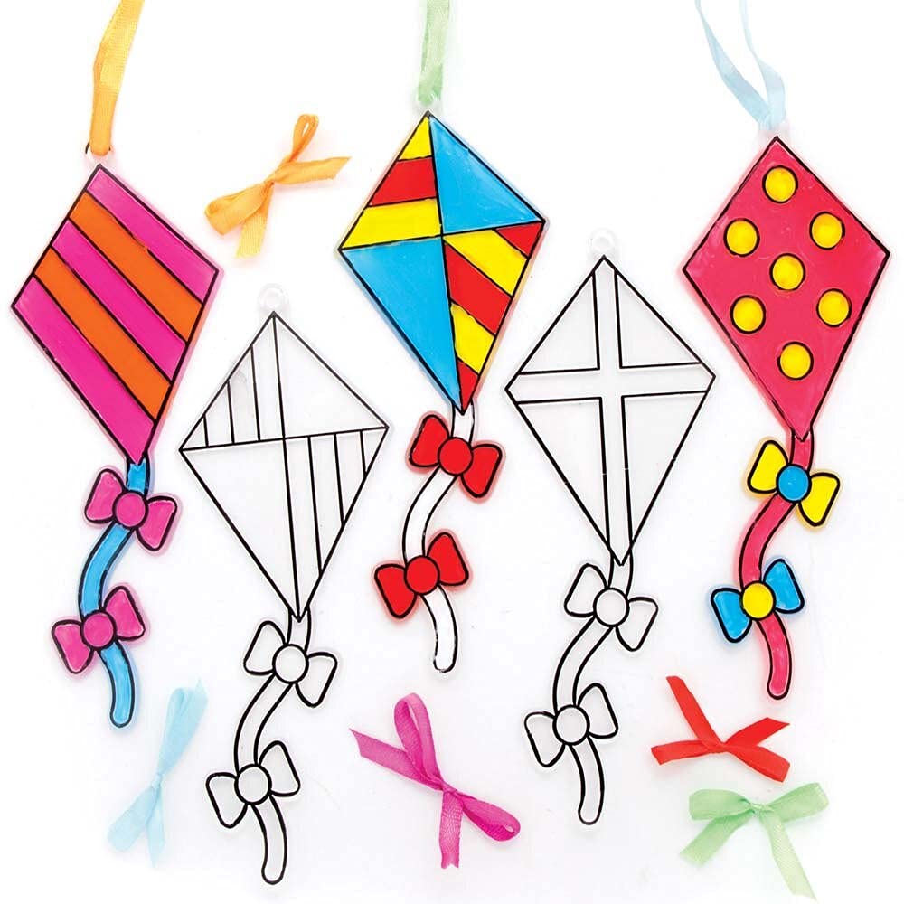 Baker Ross FE407 Kite Suncatcher Craft - Pack of 10, Stained Glass Effect For Kids to Decorate and Display for Arts and Craft Activities
