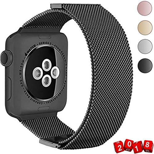GEOTEL Band for Apple Watch 38mm 42mm, Stainless Steel Mesh Milanese Loop with Adjustable Magnetic Closure Replacement Metal iWatch Band for Watch Series 3 Series 2 Series 1 Nike+ Sport (38mm-Black)