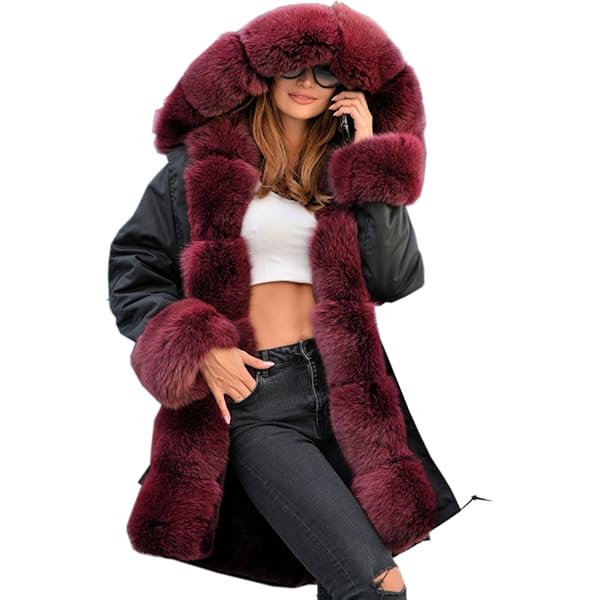 ジャケット・アウター archive grunge fur coat wine red y2k Women Cropped Faux Fur Jacket Winter Y2K Hoodie Zip Up Coats