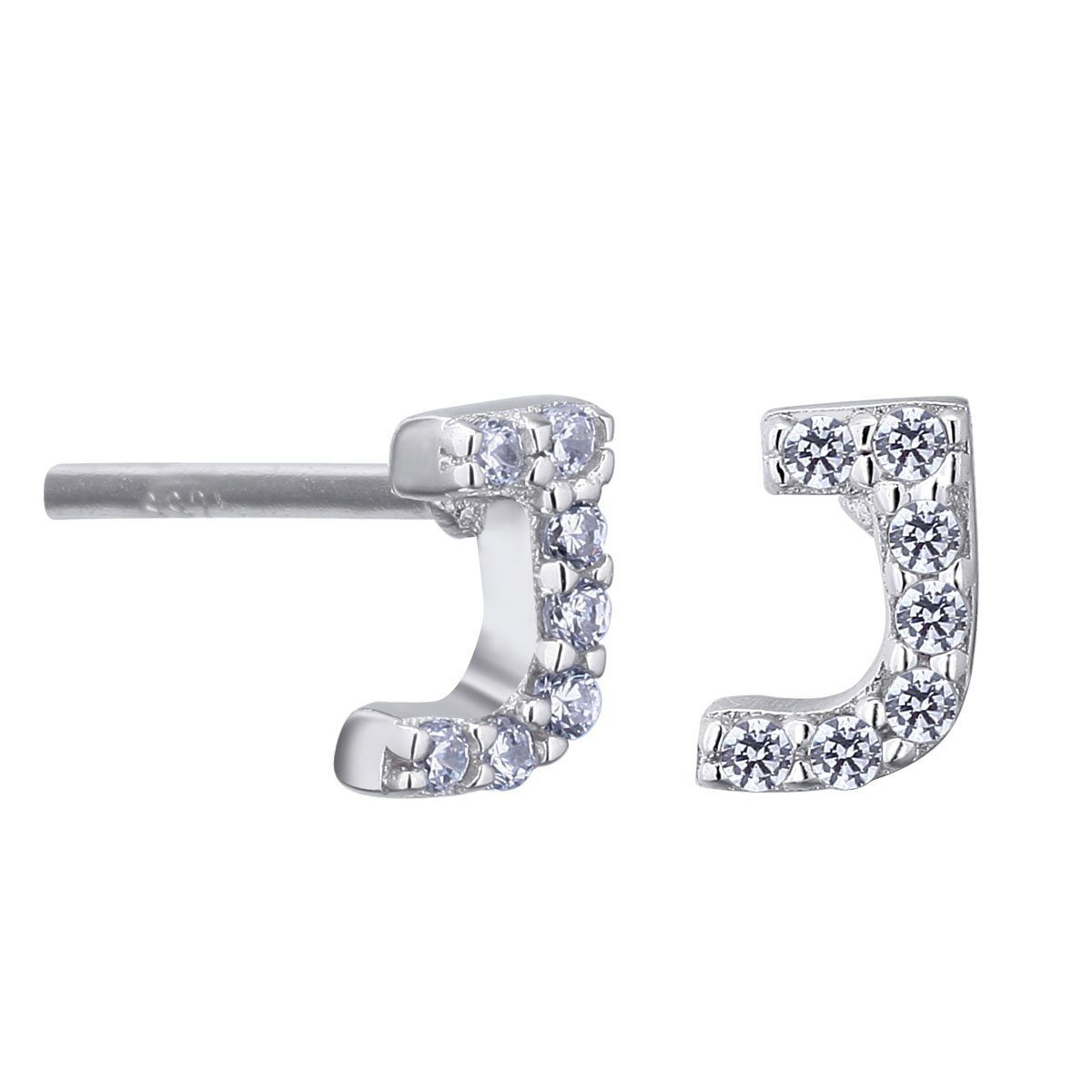 VIKI LYNN Women Girls 925 Sterling Silver Cubic Zirconia Letter J Stud Earrings Tiny Size