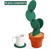 Coasters DIY Cactus Coaster Set of 6 Pieces with Flowerpot Holder for Drinks Novelty Gift for Home Office Bar Decor and Improvement, Sirensky Brand