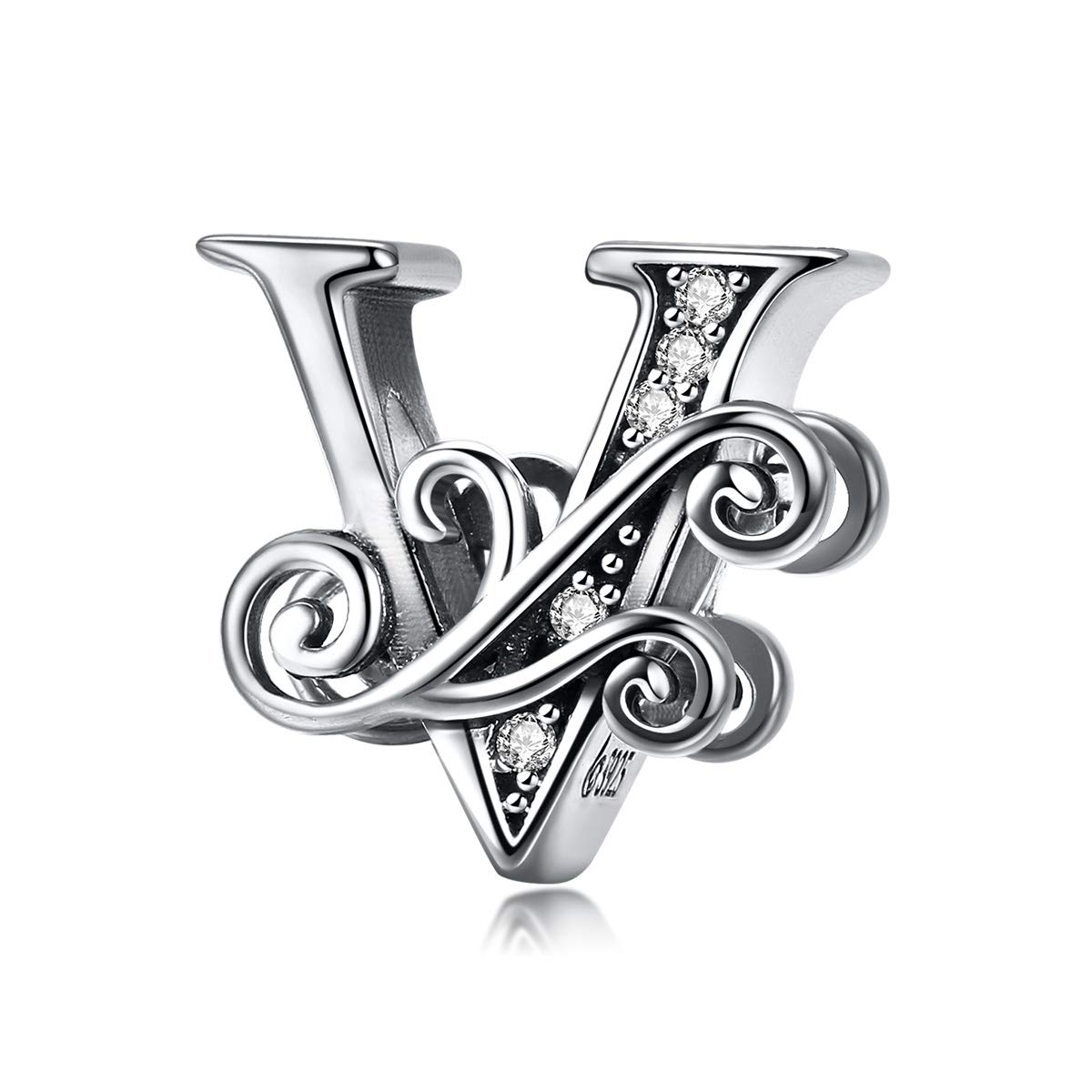 Lorrifal Solid 925 Sterling Silver Initial V Letter Charm A-Z Bead for Pandora European Bracelets Necklace Women Jewelry Gift