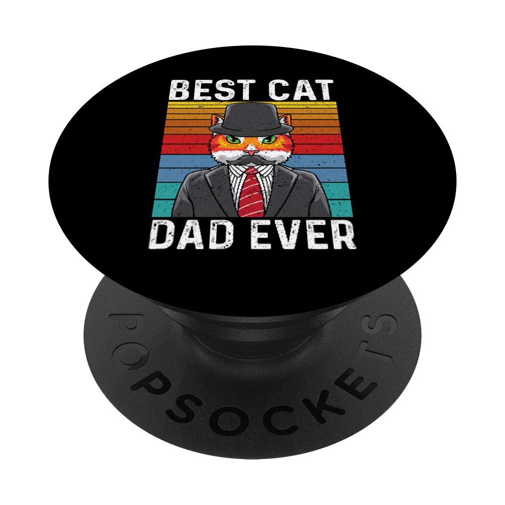 Best Cat Dad Ever Vintage Mustache Retro Sunset Fathers Day PopSockets PopGrip: Swappable Grip for Phones & Tablets
