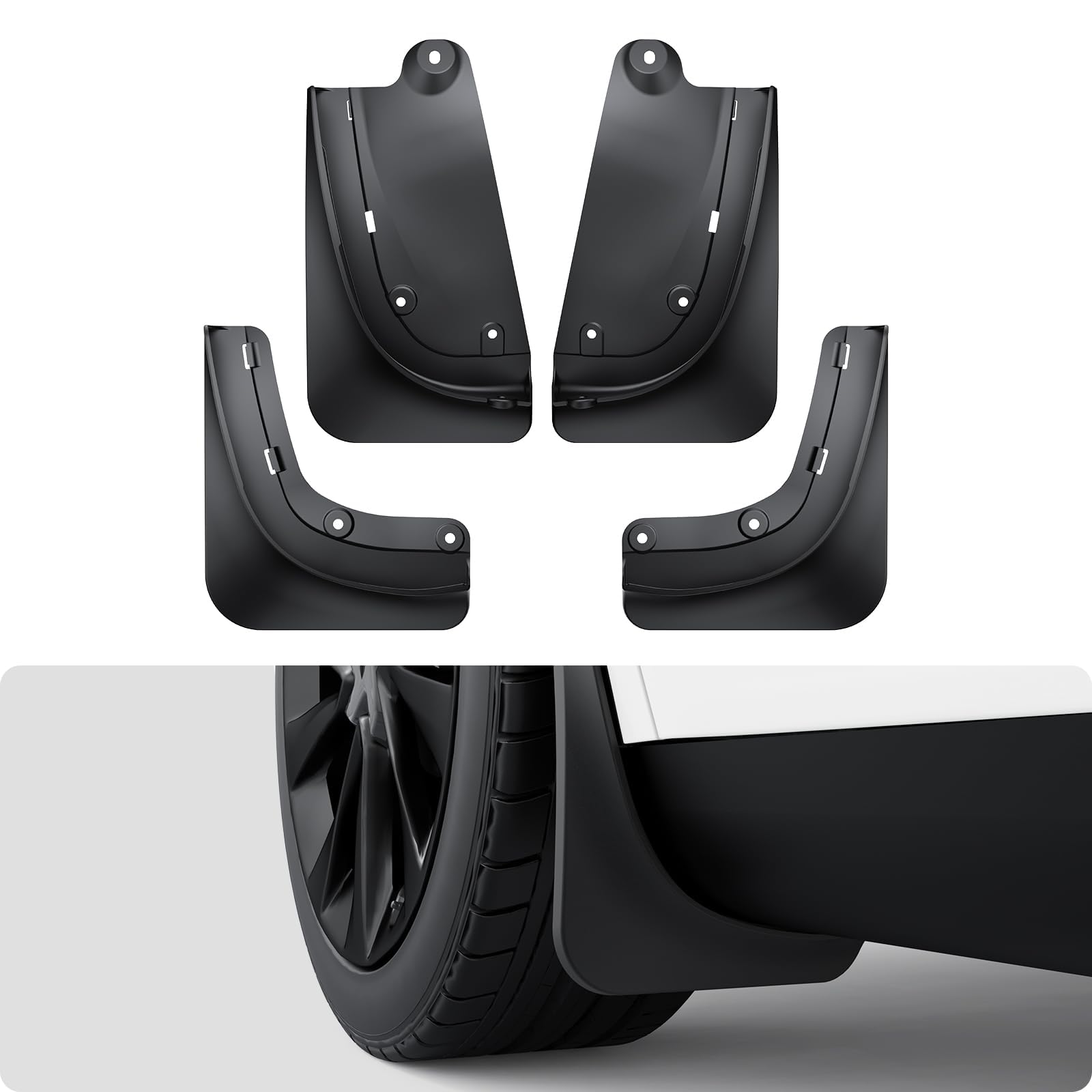 Photo 1 of BASENOR 2026 2025 Tesla Model Y Juniper Mud Flaps Splash Guards [No Drilling No Tape] All-Weather Mud Guard, Tire Protector Mudflaps for Model Y Juniper 2025 2026 (Standard, Premium & Performance)