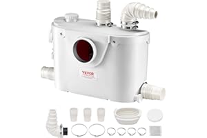 VEVOR 500W Macerator Pump, 29 GPM Flow, 26 ft/8 m Head, Macerator Sewerage Toilet Pump with 4 Water Inlets, Waste Water Disposal Upflush Machine for Toilet, Basement, Shower, Sink, Laundry, Bathtub