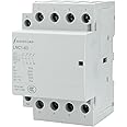 Shopcorp 4 Pole Contactor 220v Coil Normally Open 63 amp IEC 400V AC Contactor with 220/240VAC Coil - Motor Load 40A and Lighting Load 60A (Silent Operation) | with Mounting Base for DIN Rail