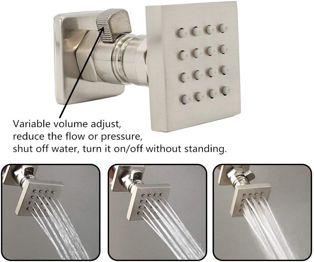 3pcs, Brushed Nickel with shutoff Homedec Brass Shower Body Jet