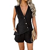 MINTLIMIT Womens 2 Piece Outfits Summer Sleeveless Blazers Button Linen Vest Shorts Set Casual Matching Sets