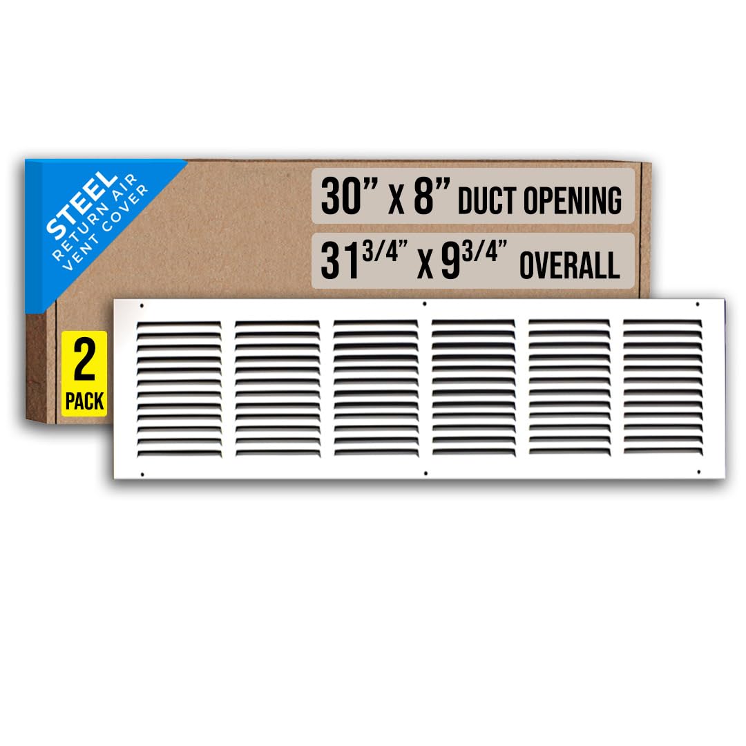 Photo 1 of [2 Pack] Fits 30x8 Duct Opening | Steel Return Air Grille by Handua | Vent Cover Grill for Sidewall and Ceiling | White | HVAC Cold Air Intake Grille | Outer Dimensions: 31.75"W X 9.75"