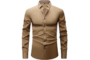 Mens Business Casual Shirts Long Sleeve Button Down Shirt Solid Silm Fit Collar Shirt Stretch Wrinkle-Free Dress Tops