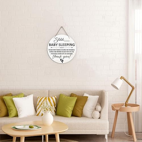 Baby Sleeping Sign For Front Door - Wooden Hanging 'Do Not Knock' Decor For Nursery, Farmhouse Porch, 10x10 Inches