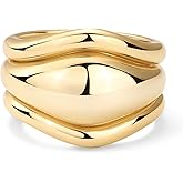 PAVOI 14K Gold Plated Chunky Stackable Rings Set for Women | Cubic Zirconia Bands Set | 3 Statement Rings Pack