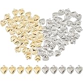 Hobbspring 100Pcs Stainless Steel Love Charms Puffy Tiny Heart Charms Gold Plated and Stainless Steel Color Love Dangle Pendants for Jewelry Necklace Bracelets Earrings Making DIY Crafts