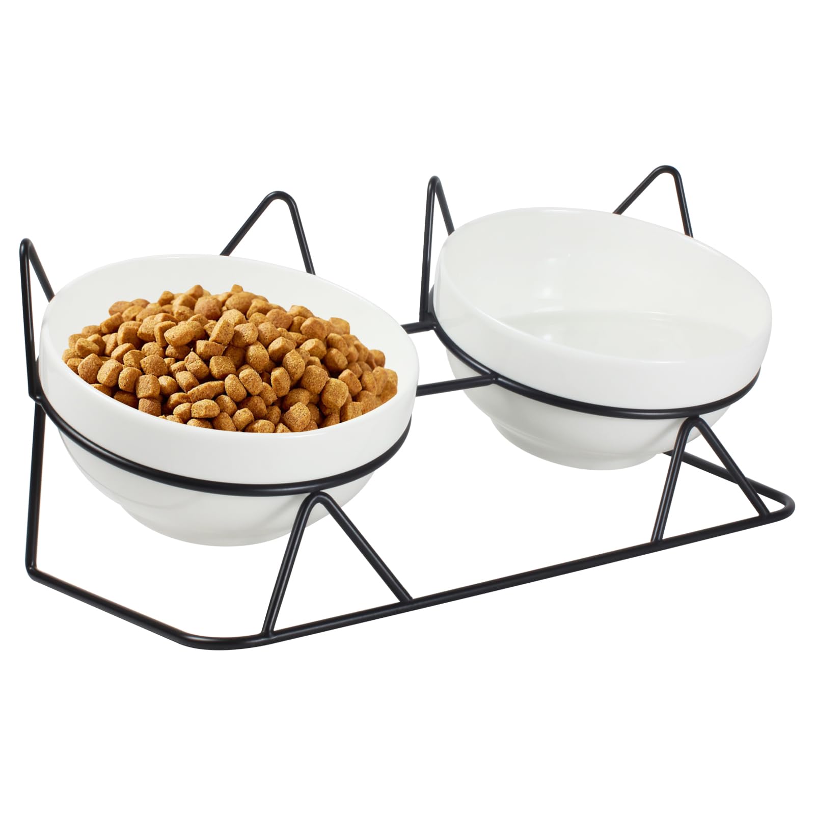 Photo 1 of Elevated Tilted Cat Bowls for Indoor Cats?Raised Ceramic Cat Bowl Elevated 15°,Pet Feeding Bowls for Food and Water Anti Vomiting Bowl(Double Ceramics and Tilt Shelf) Suitable