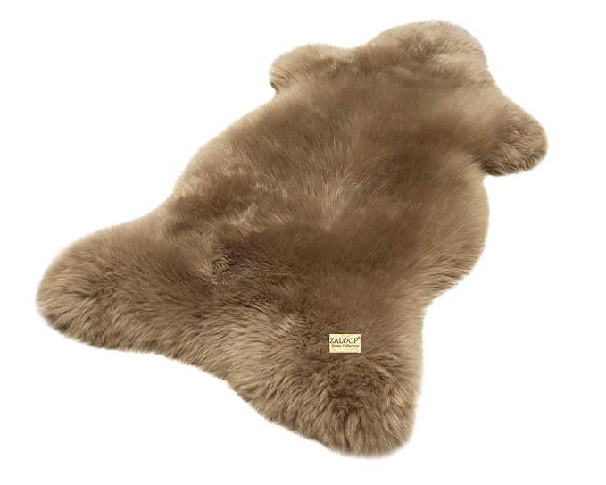 Zaloop Lammfell Schaffell Taupe (grau braun) echtes Fell Teppich Naturfell ökologisch (Taupe, ca.90-100 cm)
