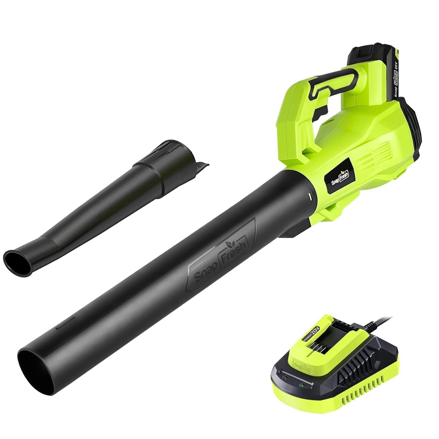 Photo 1 of SnapFresh Cordless Leaf Blower - 180 CFM Leaf Blower with Battery & Charger, 2 Section Tubes, Free Control Speed,Lightweight, Electric Leaf Blower for Blowing Leaves, Lawn Care, Dust & Other Debris