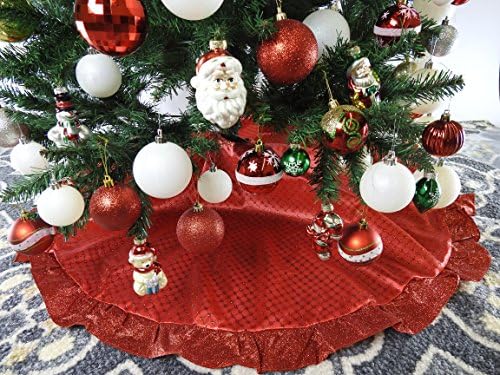 472" Red Fabric With Red Glitter Christmas Tree Skirt Red