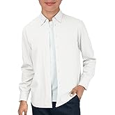 Haloumoning Boys Long Sleeve Button Down Shirt Kids Cotton Texture Dress Shirts School Uniform Shirt 5-14 Years