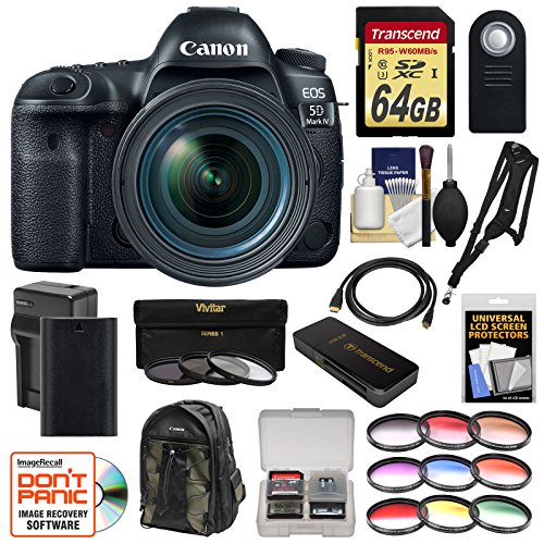 Canon EOS 5D Mark IV 4K Wi-Fi Digital SLR Camera & EF 24-70mm f/4L IS USM Lens + 64GB SD Card + Battery & Charger + Backpack + 12 Filters + Strap Kit Canon EOS 5D Mark IV 4K Wi-Fi Digital SLR Camera & EF 24-70mm f/4L IS USM Lens + 64GB SD Card + Battery & Charger + Backpack + 12 Filters + Strap Kit
