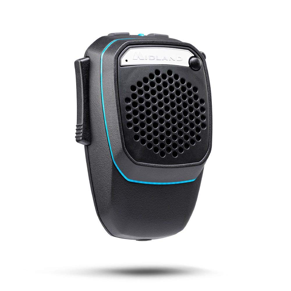Midland - Microphone Wireless Dual Mike, Bluetooth Microphone for CB Radio & Hands-Free Truck/Car/Camper, Analog & Digital, 3W Super Bass Speaker, DSP, Mounting Support, Light Ring, USB Charging Cable