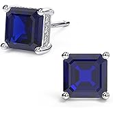 18K White Gold Plated Sterling Silver Asscher Cut Cubic Zirconia Stud Earrings for Women Men | Square CZ Stud Earrings Simulated Diamond Earrings Studs