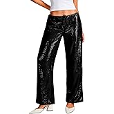 ShawGobow Sequin Pants,Low Rise Wide Leg Sparkly Bottoms for Women,Glitter Disco Concert Rave Outfit