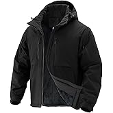 Flyplus Men's Winter Insulated Coat Warm Water Resistant Skiing Parka Jacket Fleece Lined Detachable Hood 7 Pockets Work Coat
