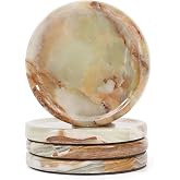 Earthen Crafts Marble Coaster Set of 4 Green Onyx | 4 Inches Stone Drink Coasters For Bar Accessories, Dining Table, Office Desk, Home Decor & For Housewarming Gift